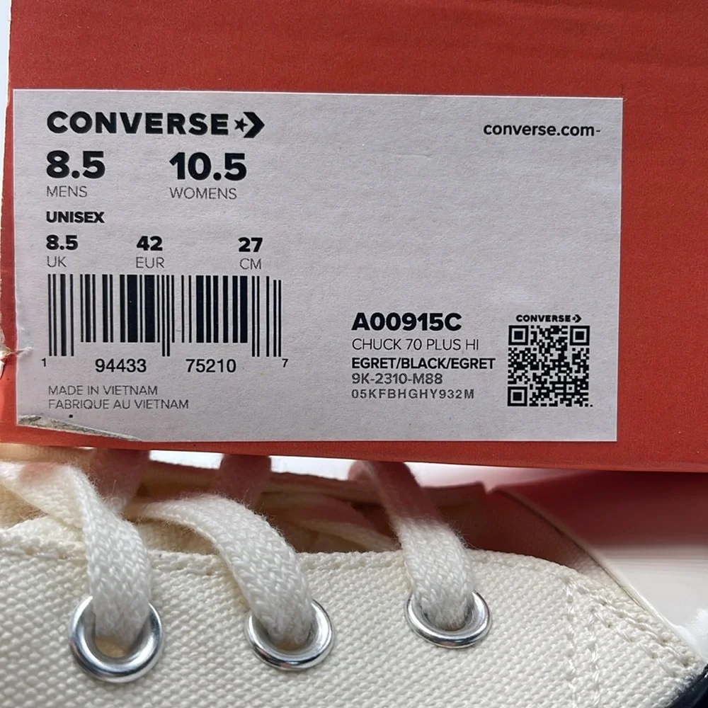 Converse WMNS CHUCK 70 PLUS HI EGRET/BLACK/EGRET A00915C Platforms Sneakers